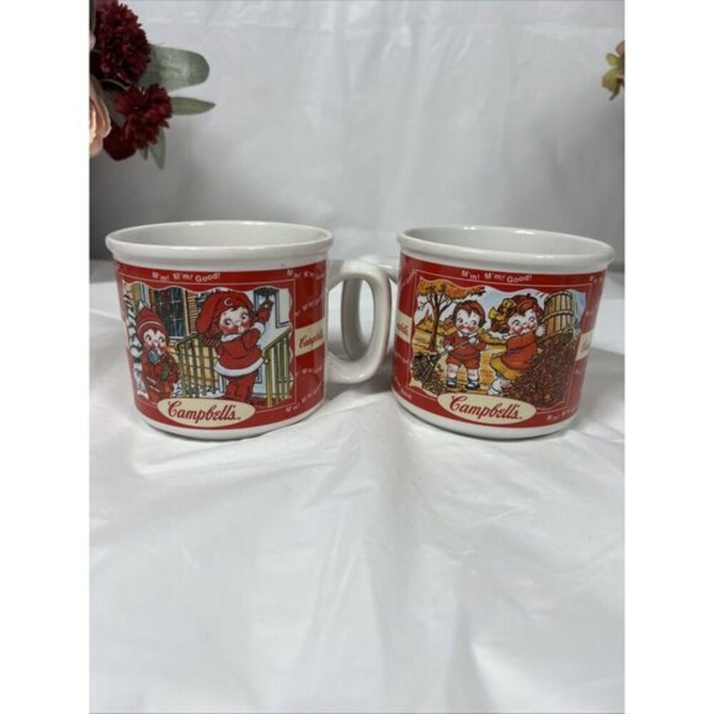 Set Of 2 1998‎ Vintage Campbell's Soup Mugs Houston Harvest 3" Deep X 4" Across